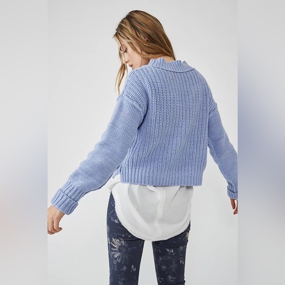 NWT FREE PEOPLE Bell Song Pullover Sweater In Vintage Blue MSRP $98 Size S - Picture 2 of 8